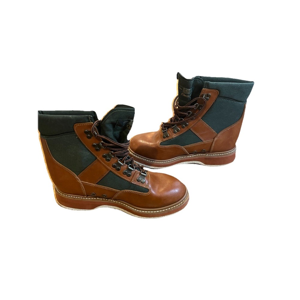 Orvis Men's Leather Canvas Hunting Boots Size 9 Brown Green Outdoor Hiking